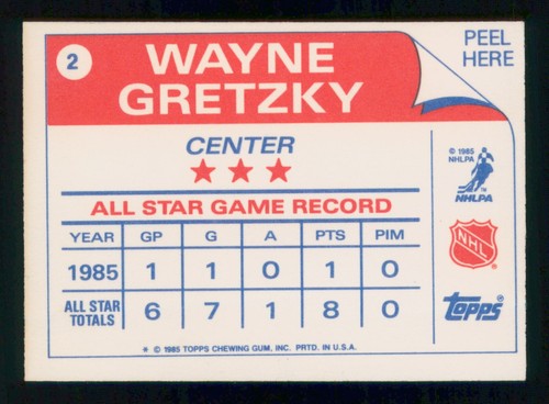 WAYNE GRETZKY 1985-86 TOPPS INSERCIONES ADHESIVAS 85-86 Nº 2 Como Nuevo+ 47877 - Imagen 2 de 2