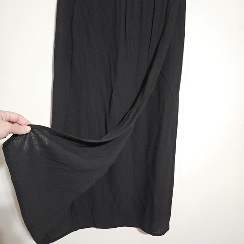 Eileen Fisher Skirt Sz M Black Linen Blend Basket Crepe Faux Wrap Midi USA Made - Picture 3 of 8
