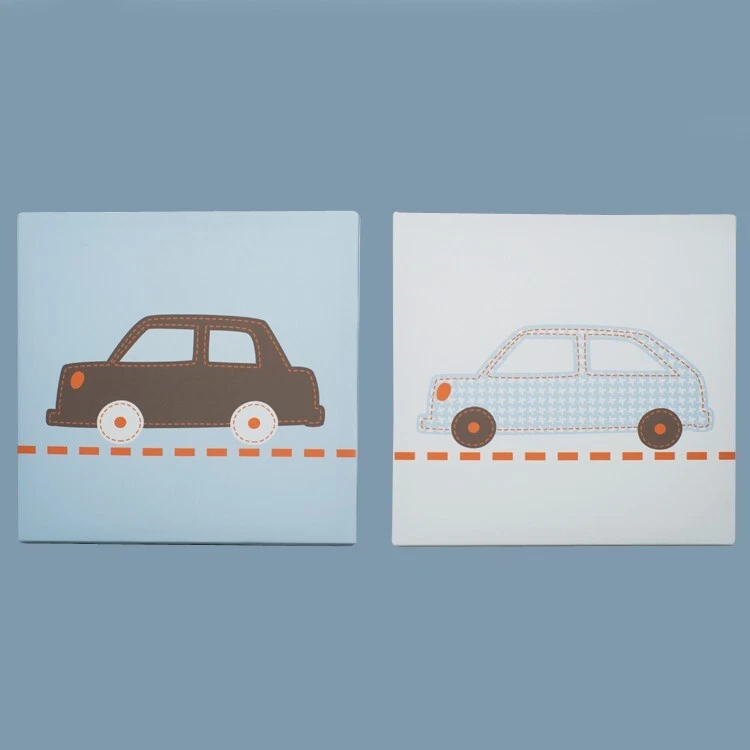 Carter's Bumper To Bumper Wall art cortinas de parede carros marrons azuis 2 peças novas na caixa! - Imagem 2 de 4