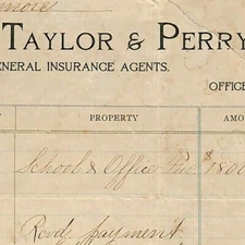 1906 Scarce Taylor & Perry Insurance Agents Letterhead Billhead Staunton, VA