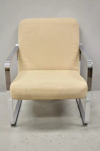 Mid Century Modern Milo Baughman Style Chrome Flat Bar Art Deco Lounge Chair - Picture 3 of 12