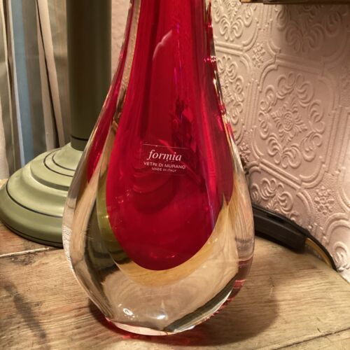 Formia Murano Stacked colored tear shape Venetian glass vase RED Made in Italy - Picture 2 of 10