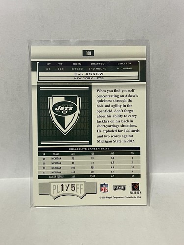 2003 Playoff Honors "Orange County Collection" embossed #'d/5 - B.J. ASKEW - Picture 2 of 2
