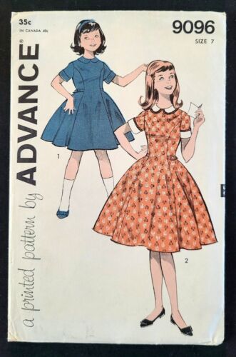 Vtg Uncut 1950s Advance 9096 Sew Pattern Girl Size 7 Rockabilly Full Skirt Dress - Picture 2 of 4