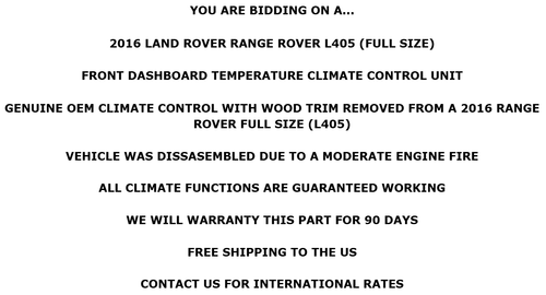 2016 Land Rover Range L405 Temperatura Climatizzatore Controllo OEM W/Warranty - Picture 2 of 8