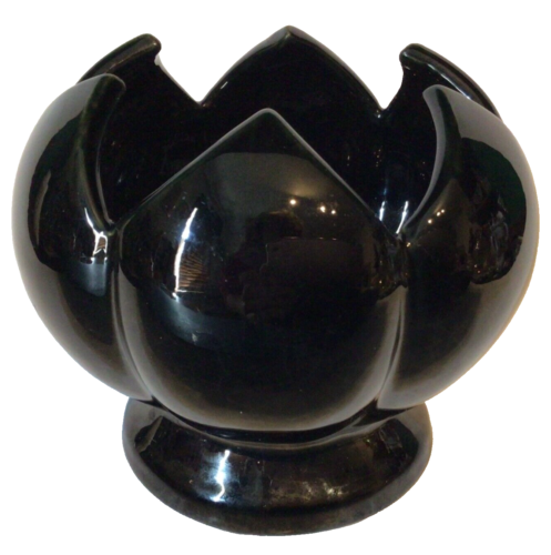 VINTAGE POTTERY LOTUS BOWL VASE EBONY MID CENTURY MODERN