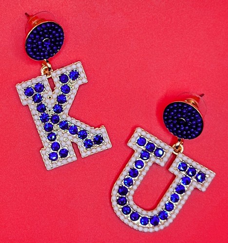 KU OHRRINGE University of Kansas ROCKKREIDE JAYHAWK blau oder weiß STRASSSTEINE - Bild 24 von 39