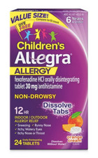 Childrens Allegra Allergy-12 Hour Relief-24 Dissolve Tabs-Orange Cream Exp 12/26