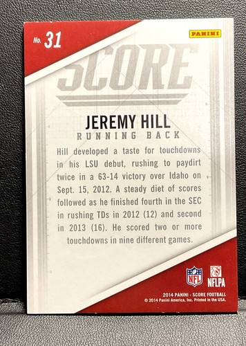 2014 Score Helme Jeremy Hill #31 Rookie RC kostenloser Versand! Cincinnati Bengals - Bild 2 von 2