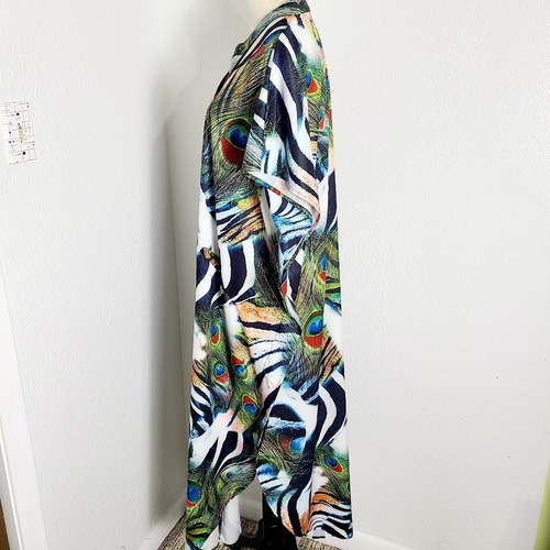 Peacock Feather Print Kimono-Maxi Dress, One Size - Picture 8 of 11