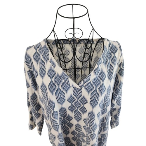 Pure Jill Top Size XL Blue 100% Cotton Boho loose fit V-neck tunic everyday wear - Picture 6 of 9