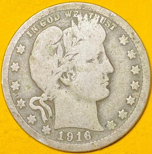 1916-D U.S. BARBER SILVER QUARTER 25c COIN (VG-Very Good)