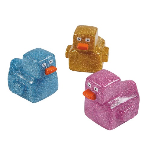Helle Farbe Glitzer Würfel Gummi Enten - 2 1/2" x 1 3/4", 12 Stück - Bild 1 von 1