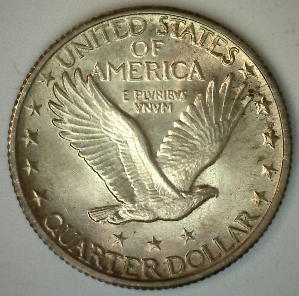 1919 Standing Liberty Silver Quarter Toned Uncirculated 25c Coin Full Head - Image 2 of 2