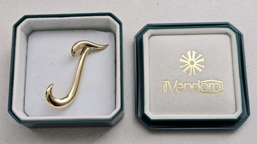 Vintage 18K Gold Italy Letter J Brooch  - Picture 1 of 14