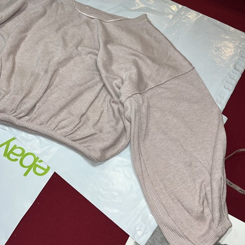 Free People Beige Camden Cropped Knit Thermal Long Blouson Sleeve We The Free XL - Picture 6 of 19