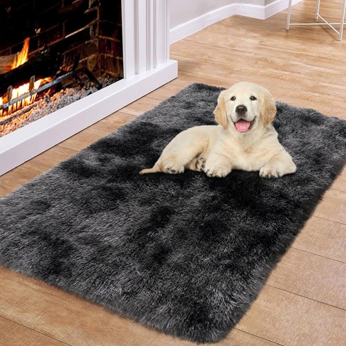 ✅NEW- Shaggy Fluffy Rug 2x3 ft Plush Non-Slip Soft Carpet Black Gray - Bild 7 von 7