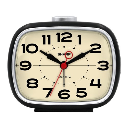 Sharp Alarm Clock Retro Analog Simple Battery Powered Clock Black - Picture 4 of 7