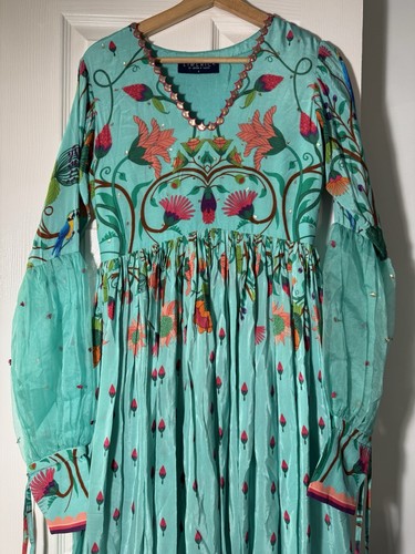 Limerick by Abirr n' Nanki Mara Gown Sz S Floral Maxi Dress Parrot India Whimsy - Picture 7 of 17