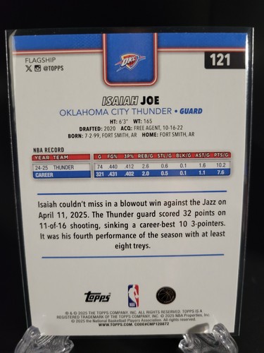 Baloncesto Topps 2025-26 - Isaiah Joe Sandglitter Foil #121 Thunder - Imagen 5 de 5