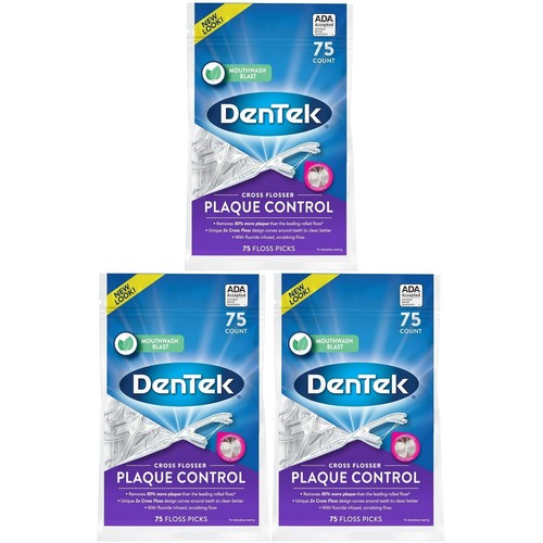 DenTek Cross Flosser Plaque Control Floss Picks Floss en forme de X 75 ct (paquet de 2) - Photo 19/21