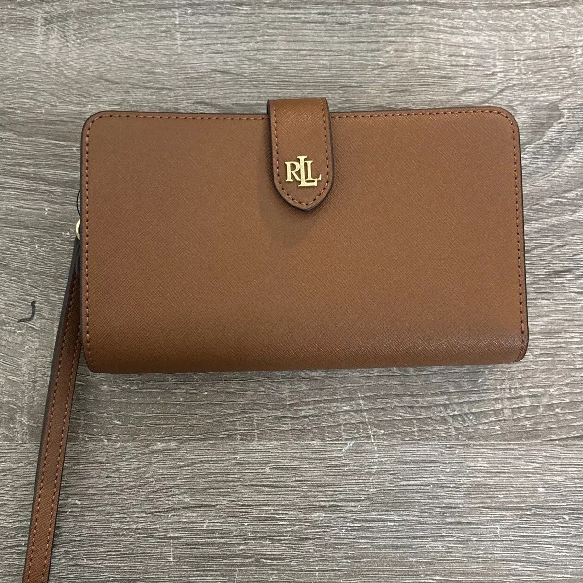 LAUREN RALPH LAUREN Crosshatch Leather Tech Wristlet Wallet