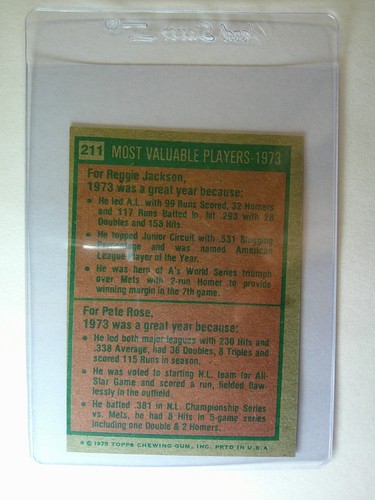 1975 Topps Baseball 1973 Most Valuable Players #211 Pete Rose Reggie Jackson - Picture 2 of 2