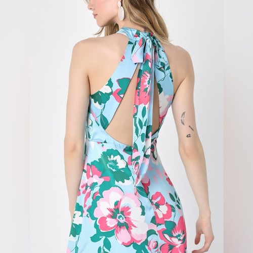 NWT Lulus Charming Celebrations Light Blue Floral Halter Midi Dress Size XS - Picture 12 of 12