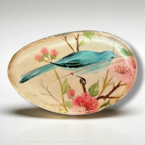 Bluebird Brosche Vintage Brillenglas Volkskunst bedruckt Glas Kunsthandwerk Anstecknadel - Bild 9 von 10