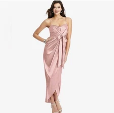 Dessy Collection FAUX WRAP MIDI DRESS WITH DRAPED TULIP SKIRT IN DESERT ROSE