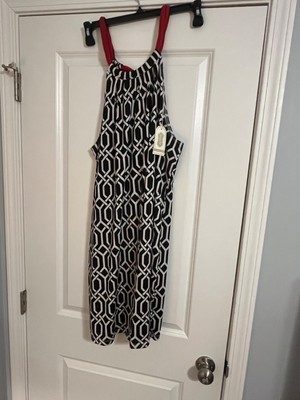Mud Pie Natalie Women's Shift Halter Dress Black White Red Bow Geometric Sz L