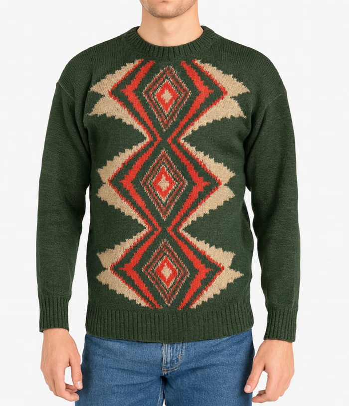 Suéter Raro Años 40 Algodón Intarsia Cintura Ancha Verde Óxido Argyle Mujeres XS Hombres S Foto 2 de 4