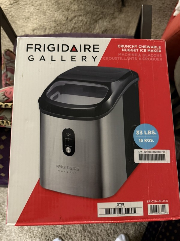 Frigidaire 33 lbs Capacity Nugget Ice Maker, Stainless Steel NEW EFIC214-Blk