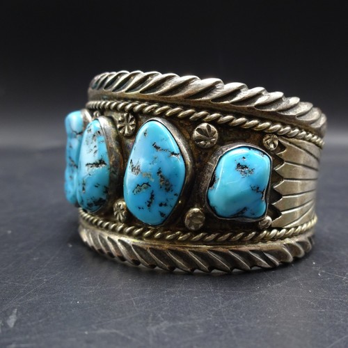 R. WYLIE Navajo VINTAGE Sterlingsilber BLAU KINGMAN TÜRKIS Reihe Manschette ARMBAND - Bild 14 von 19