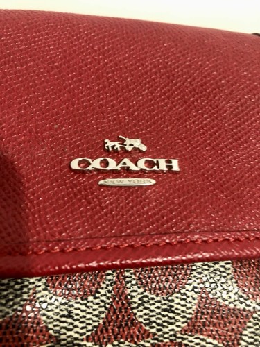 Coach Signature PVC rot beschichtet Canvas Schultertasche Handtasche Beuteltasche - Bild 4 von 17