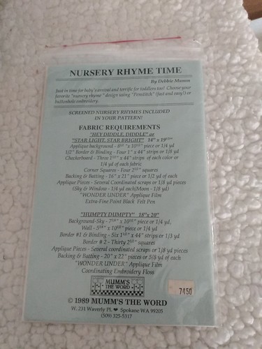 Nursery Rhyme Time Mum's The Word Baby Quilt Sewing Pattern 1989 - Picture 2 of 2