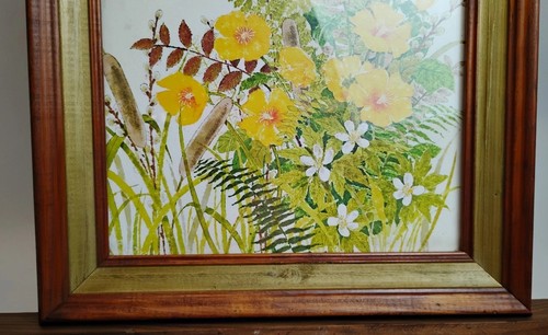 Stampa acquerello Gloria Eriksen fiori gialli farfalle legno incorniciato 19x15" 🦋 - Foto 7 di 19