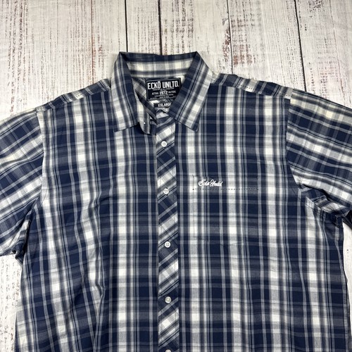 ECKO UNLTD MEN'S SHIRT SIZE XXL PLAID BUTTON SHORT SLEEVE STAIN - Picture 4 of 15