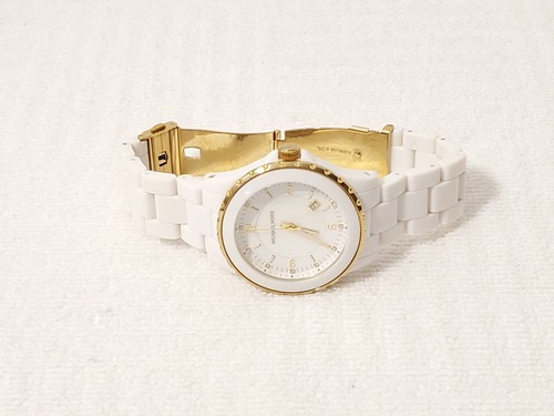Michael Kors Women Date Watch Gold Tone White Mother Pearl Crystals Dial S Steel - Picture 6 of 13