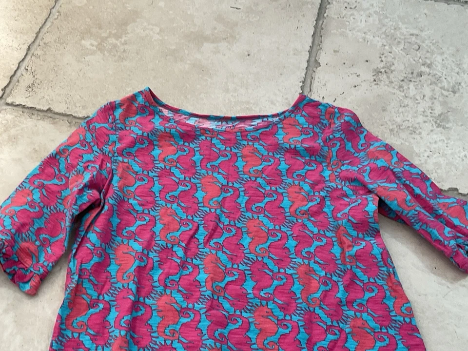Lilly Pulitzer Pink & Turquoise Blue Seahorse Knit Dress;Girls Size XL 12-14 - Image 4 of 4