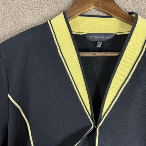 Ming Wang Blazer Womens XL Black Yellow Cardigan Contrast Trim Knit Jacket Bow - Picture 4 of 11