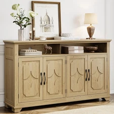 60 Inches Sideboard Buffet Cabinet with Storage, Large Credenza with 4 Carved...
