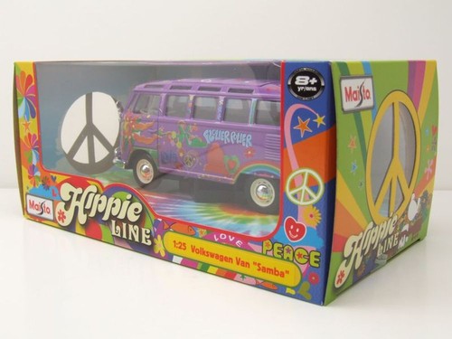 VW T1 Samba Bus Hippie Línea Lila Coche a Escala 1:25 1:24 Maisto - Imagen 9 de 9