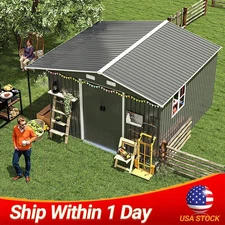 12x10 FT Outdoor Storage Shed Waterproof Metal Garden Tool Shed with Shelves