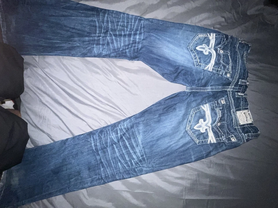 Jeans masculino Rock Revival 36x32 Ben reto azul lavagem escura - Imagem 3 de 4