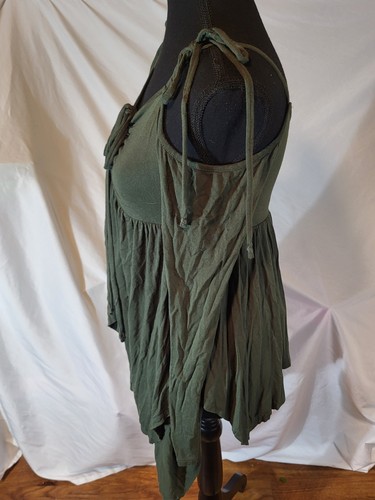 Thorn & Fable Olive Green Hanky Hem  Cold Shoulder Dress Size Small - Picture 4 of 6