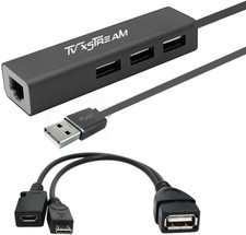 LAN Ethernet Adapter 3 USB Port Hub OTG Power Fits Firestick 4K Streaming