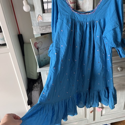 Impressionen Kleid LYSGAARD S Türkis Stickerei Volants Hippie Folklore Neuwertig - Bild 6 von 9