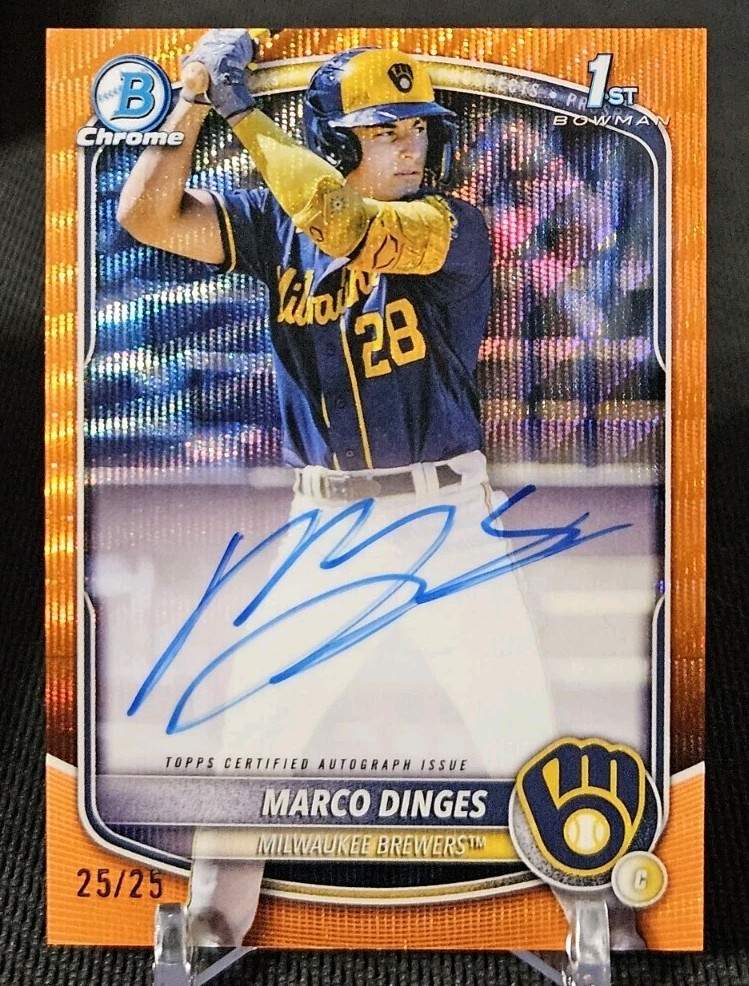 Marco Dinges 2025 Bowman Chrome Orange Wave 1st Bowman Auto Brewers 25/25 🔥
