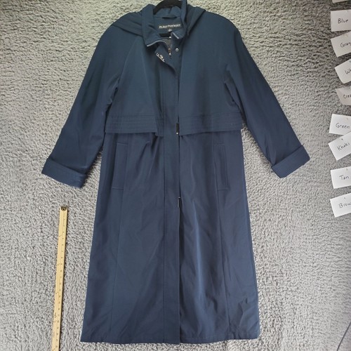 Fleet Street Jacket Womens Size 10 Teal Blue Trench Coat Button-Out Liner Hooded